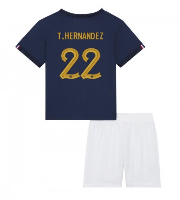 Lacne Dětský Futbalové dres Francúzsko Theo Hernandez #22 MS 2022 Krátky Rukáv - Domáci (+ trenírky)